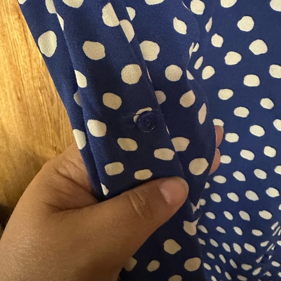 Blue Polka‎ Dot Button-Up Blouse M - Picture 6 of 9